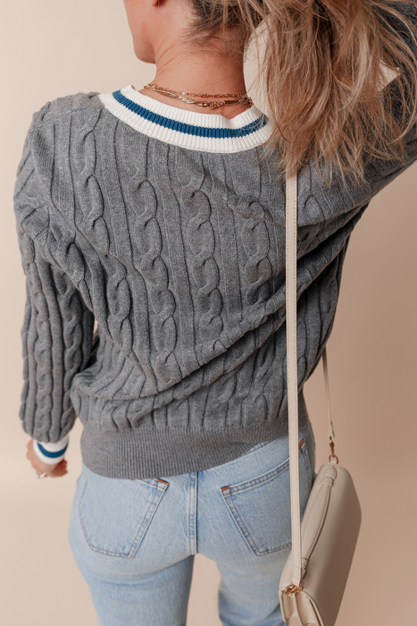 Love Kuza - Varsity Charm Cable Knit Sweater