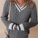  Love Kuza - Varsity Charm Cable Knit Sweater
