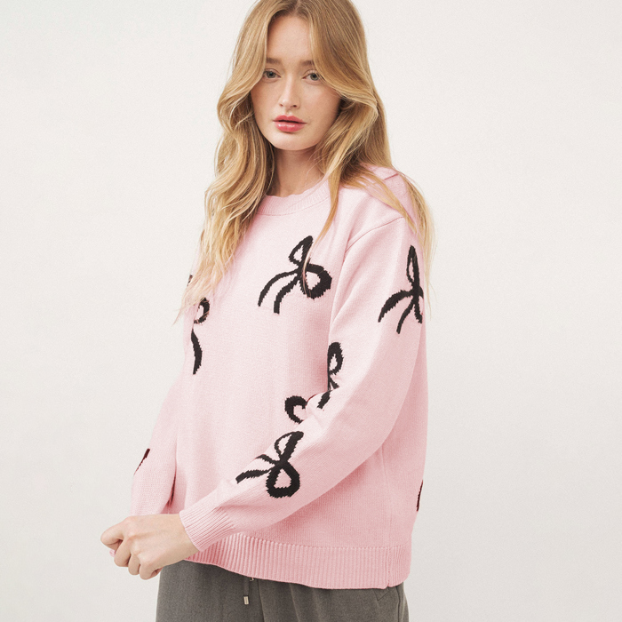 Love Kuza - Sweet Bow Charm Knit Sweater