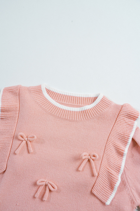Love Kuza - Rosy Ruffle & Bow Knit Sweater