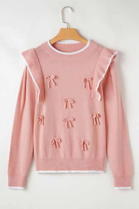 Love Kuza - Rosy Ruffle & Bow Knit Sweater