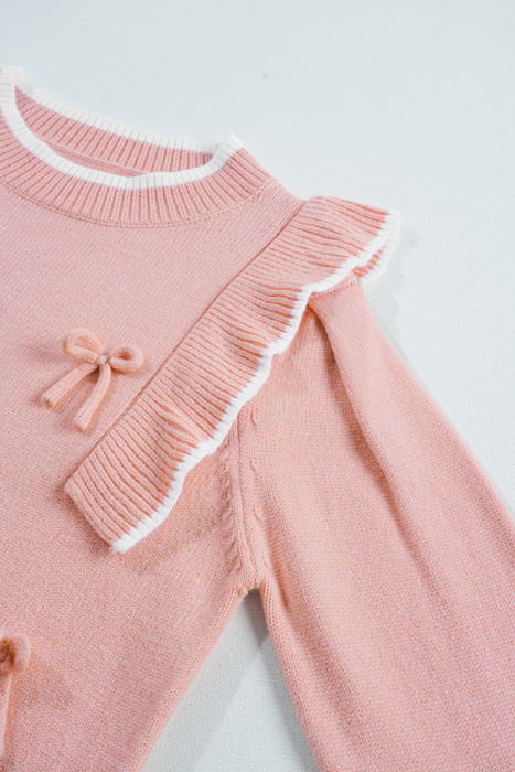 Love Kuza - Rosy Ruffle & Bow Knit Sweater