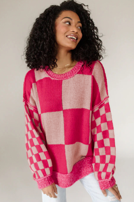 Love Kuza - Bubble Pop Check Knit Sweater