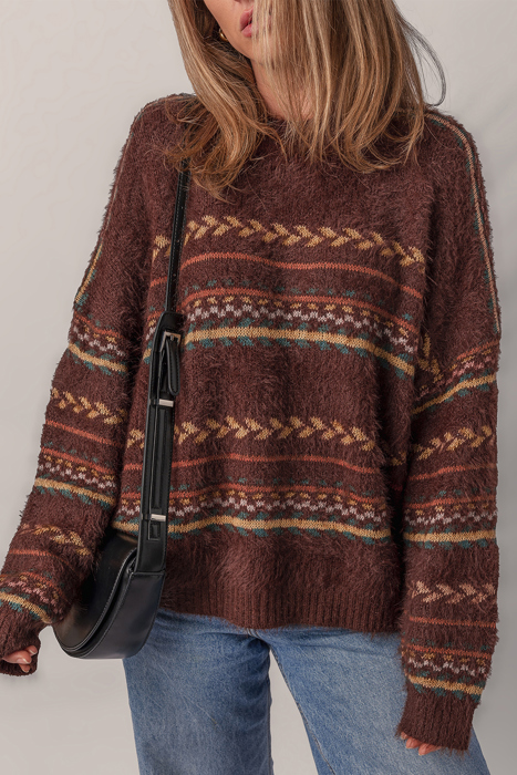 Love Kuza - Cozy Fair Isle Fuzzy Knit Sweater
