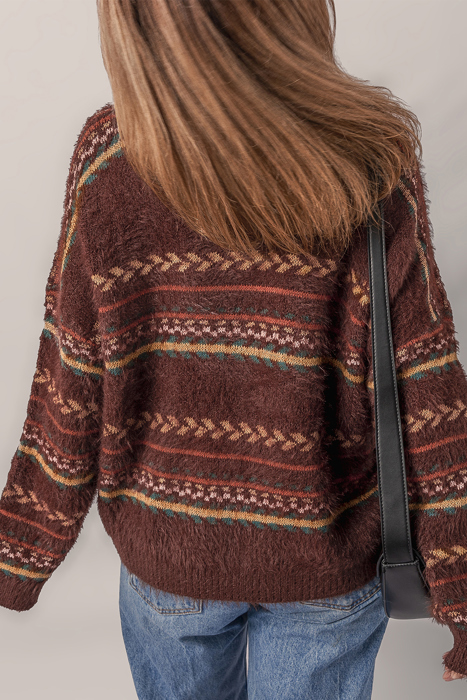 Love Kuza - Cozy Fair Isle Fuzzy Knit Sweater