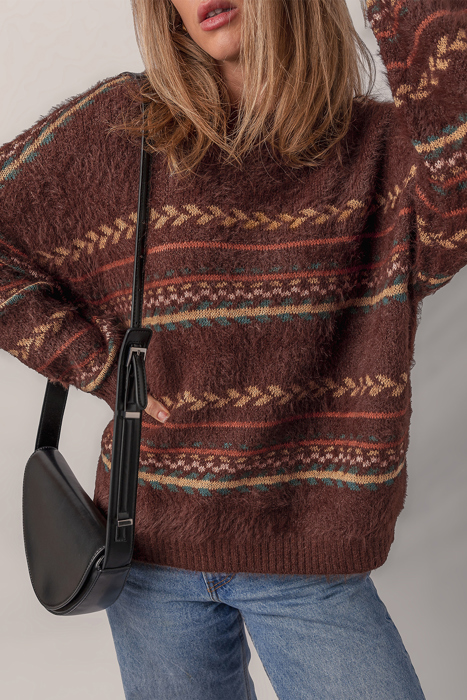 Love Kuza - Cozy Fair Isle Fuzzy Knit Sweater