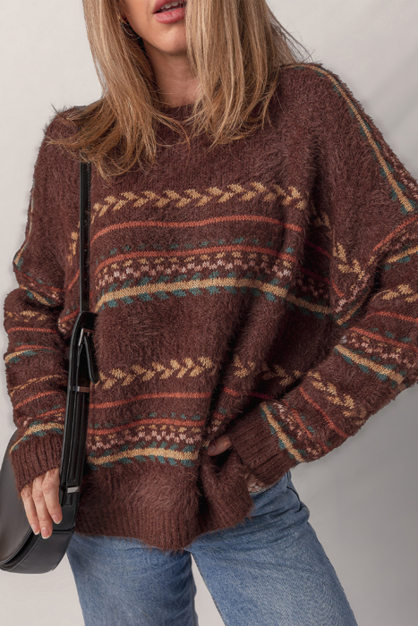 Love Kuza - Cozy Fair Isle Fuzzy Knit Sweater