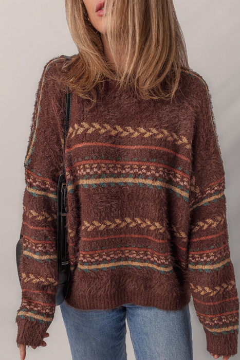Love Kuza - Cozy Fair Isle Fuzzy Knit Sweater
