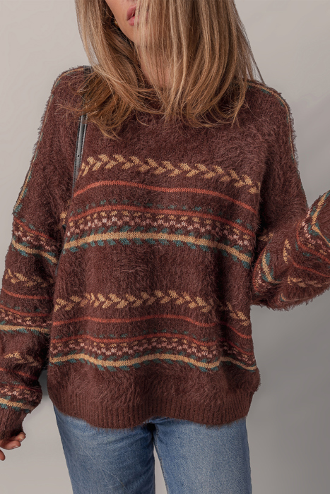 Love Kuza - Cozy Fair Isle Fuzzy Knit Sweater