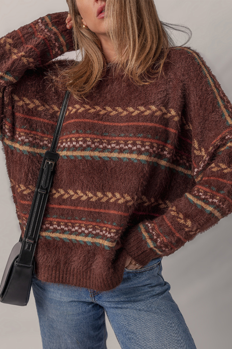 Love Kuza - Cozy Fair Isle Fuzzy Knit Sweater