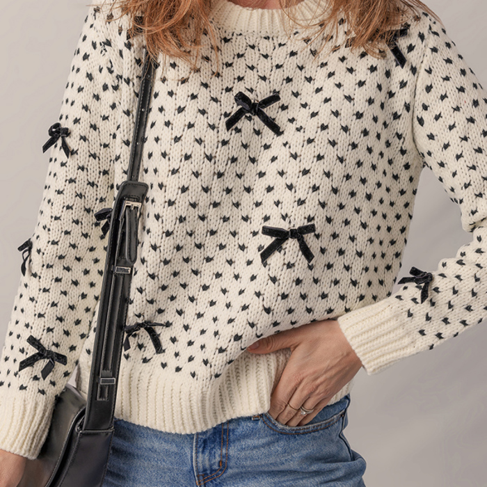 Love Kuza - Sweet Bow Symphony Knit Sweater