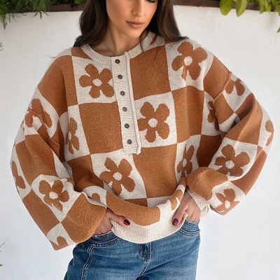 Love Kuza - Retro Bloom Henley Sweater