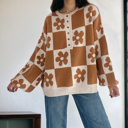  Love Kuza - Retro Bloom Henley Sweater