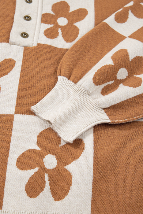 Love Kuza - Retro Bloom Henley Sweater