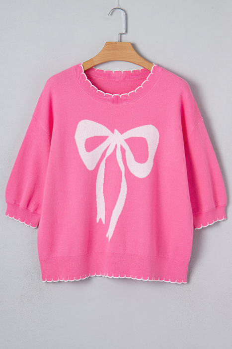 Love Kuza - Magenta Scallop Bow Sweater