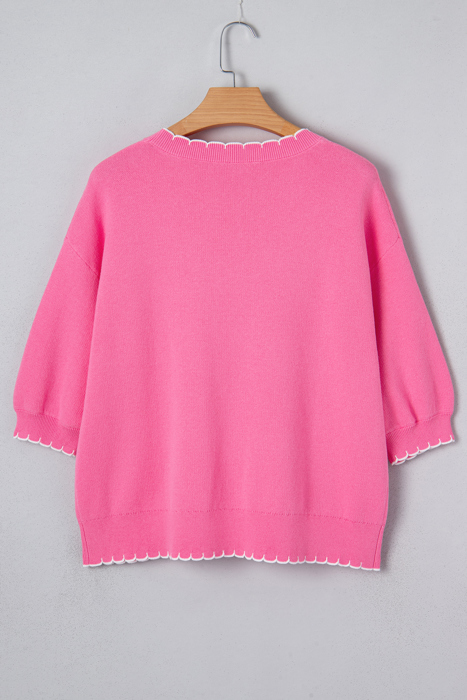 Love Kuza - Magenta Scallop Bow Sweater