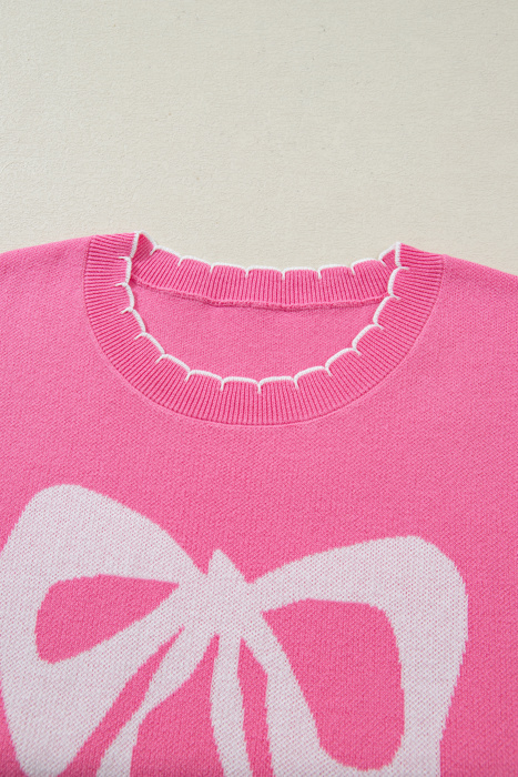 Love Kuza - Magenta Scallop Bow Sweater