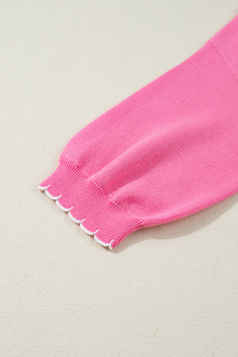 Love Kuza - Magenta Scallop Bow Sweater