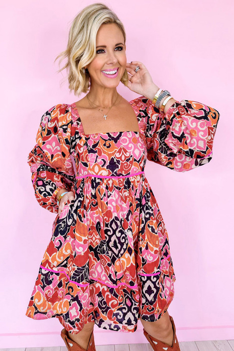 <.>- Flamingo Frenzy Mini Dress