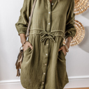  Love KuzZ -Olive Whisper Cotton Shirt Dress