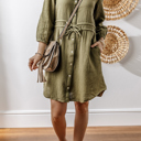  Love KuzZ -Olive Whisper Cotton Shirt Dress