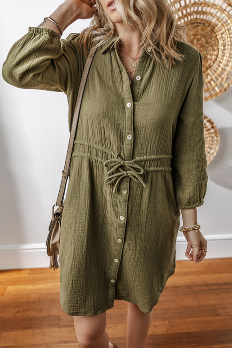 Love KuzZ -Olive Whisper Cotton Shirt Dress