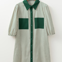  <.>- Sage Stripe Pocket Shirt Dress