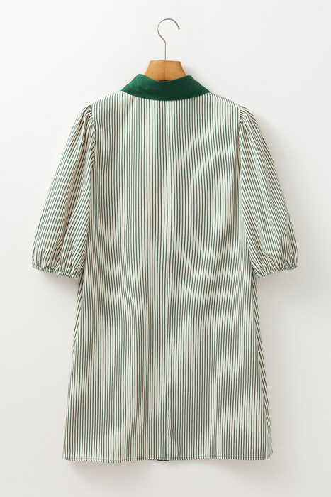 <.>- Sage Stripe Pocket Shirt Dress
