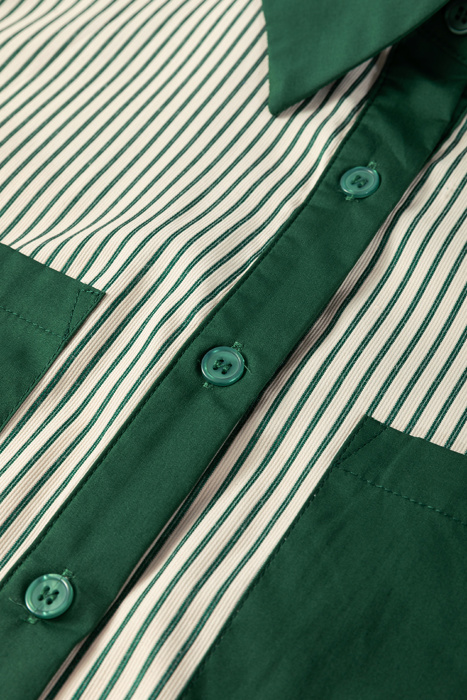 <.>- Sage Stripe Pocket Shirt Dress