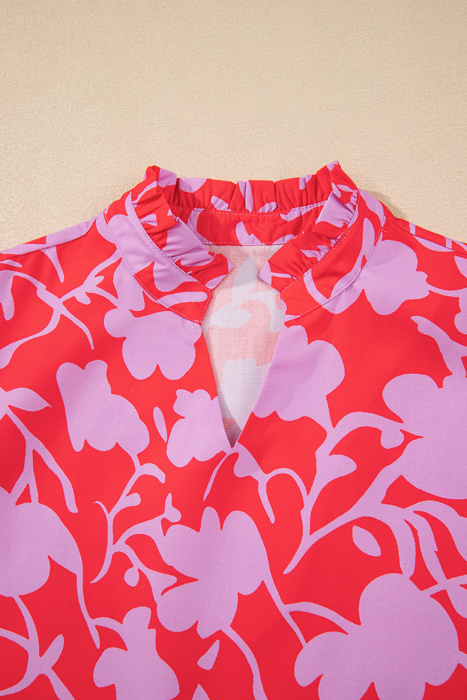 <.>- Coral Peony Ruffle Mini Dress