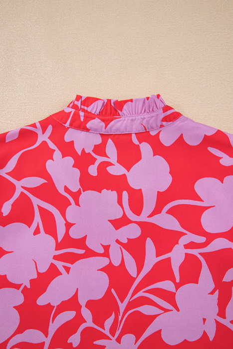 <.>- Coral Peony Ruffle Mini Dress