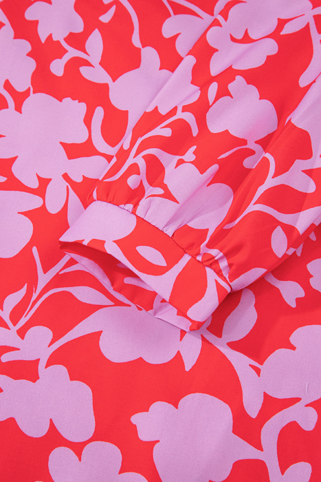 <.>- Coral Peony Ruffle Mini Dress