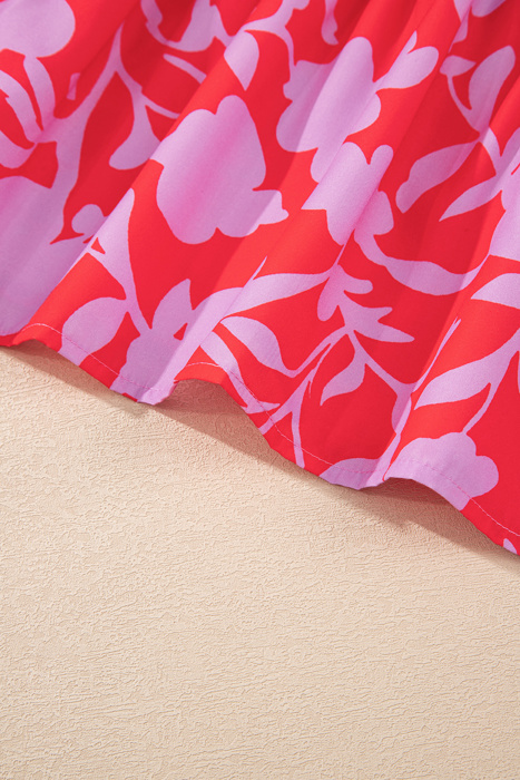 <.>- Coral Peony Ruffle Mini Dress