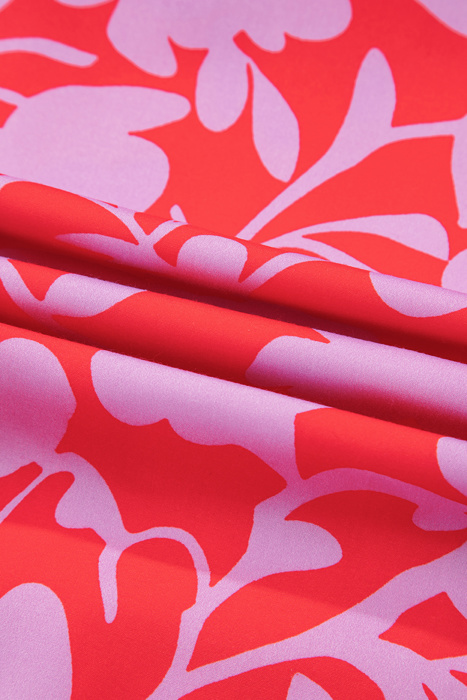 <.>- Coral Peony Ruffle Mini Dress