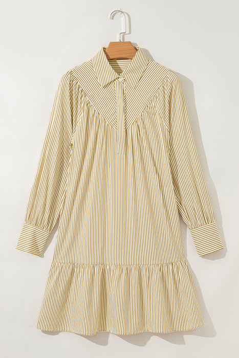  - Toffee Stripe Ruffle Mini Dress