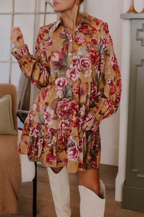 Love Kuza - Autumn Bloom Tiered Shirt Dress