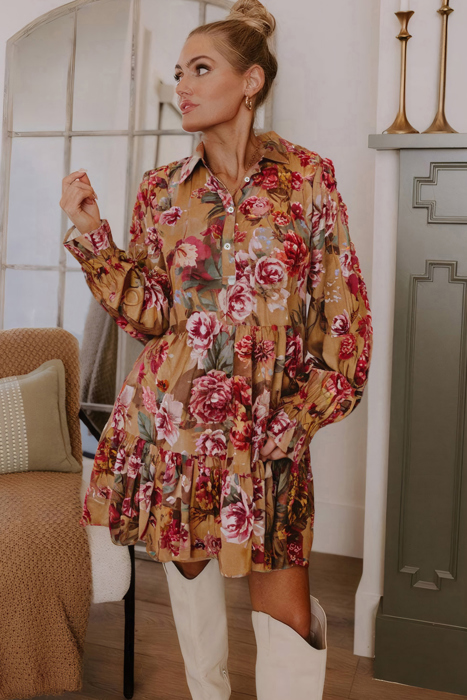 Love Kuza - Autumn Bloom Tiered Shirt Dress