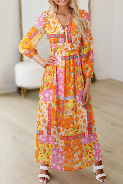 - Sunset Patchwork Maxi Dress