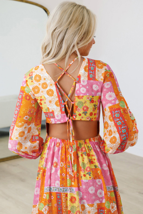 - Sunset Patchwork Maxi Dress