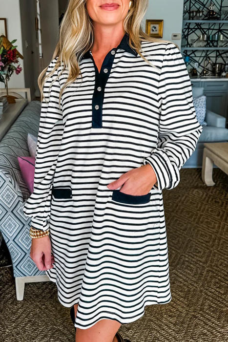  - Monochrome Breton Polo Dress