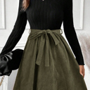  Love Kuza - Olive Grace Knit Belted 1 Piece Dress (Top included)