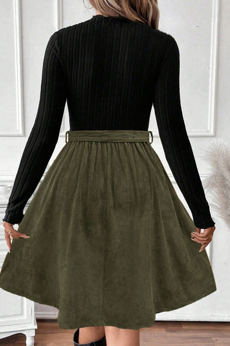 Love Kuza - Olive Grace Knit Belted 1 Piece Dress (Top included)
