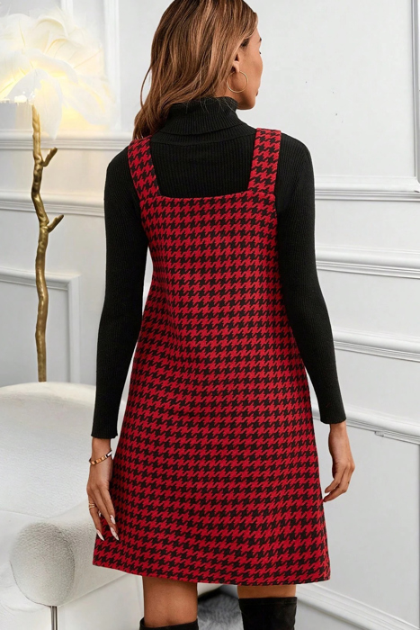 Love Kuza - Midnight Houndstooth Holiday Jumper Dress