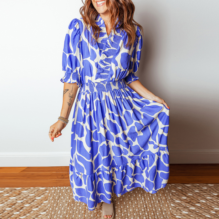 Love Kuza - Azure Whimsy Smocked Midi Dress