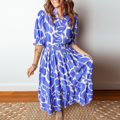 Love Kuza - Azure Whimsy Smocked Midi Dress