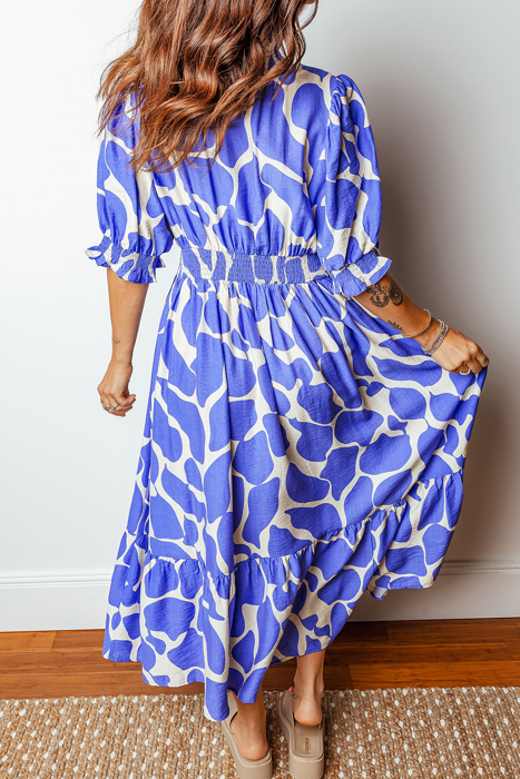 Love Kuza - Azure Whimsy Smocked Midi Dress