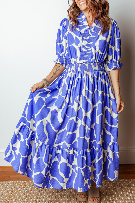 Love Kuza - Azure Whimsy Smocked Midi Dress