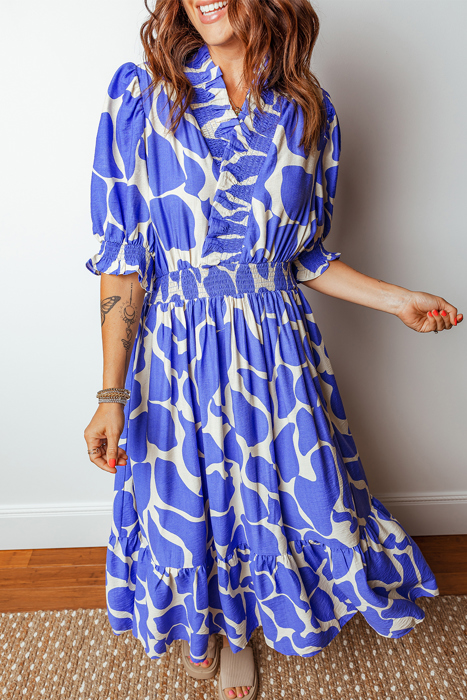 Love Kuza - Azure Whimsy Smocked Midi Dress