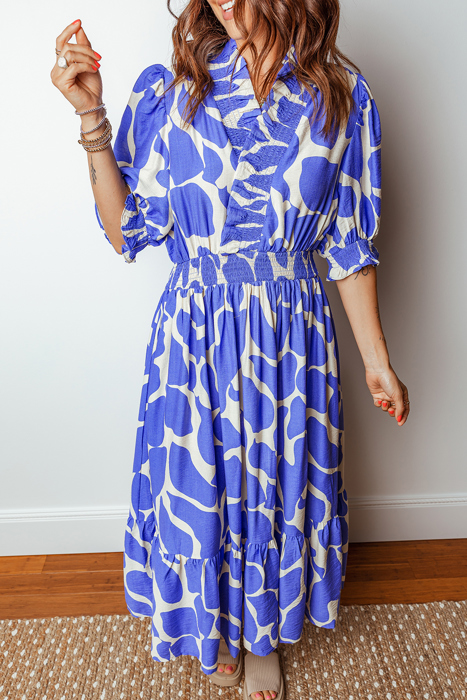 Love Kuza - Azure Whimsy Smocked Midi Dress