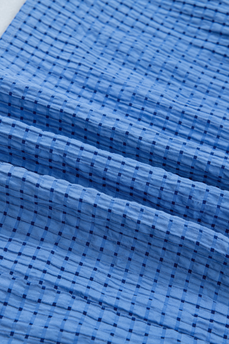 <.>- Sky Gingham Tie-Sleeve Midi Dress